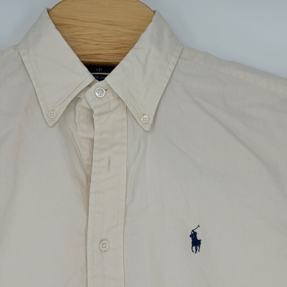 Vintage Ralph Lauren Button Down Mens M Ivory Cotton Twill Pony 90s Shirt Prep